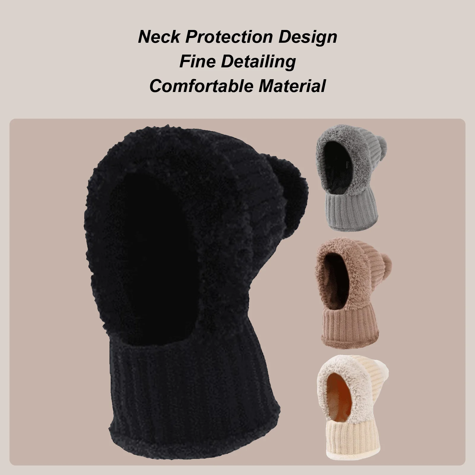 Women's Beanie Windproof Beanie With Neck Gaiter Fleece Lining Knit Warm Hat With Ear Flaps For Cold Weather Autumn Hiking