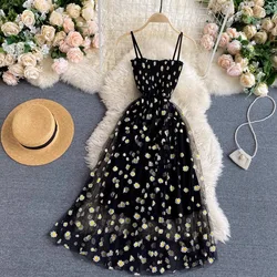 Women Dress 2026 New Summer Fashion Fairy Mesh Party Dress Korean Pop Floral Print Vacation Beach Dress Streetwear Sundress
