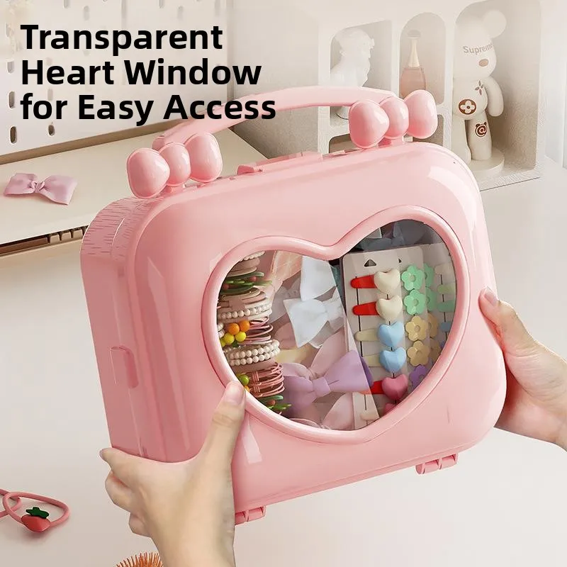 

Large Capacity Portable Children's Hair Accessories Storage Box Visual Heart Shaped Hairpins Organizer Desktop Storage Case