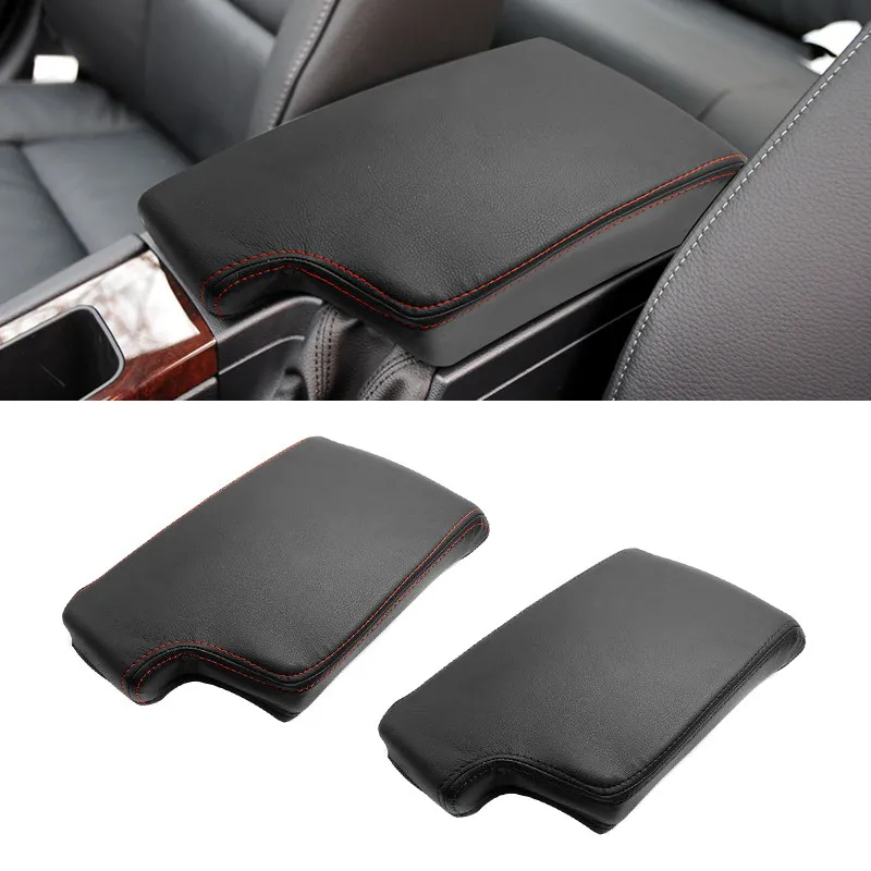 Car Interior Center Console Armrest Protection Cover Trim Black Leather With Thread For BMW 3 Series E90 2005 2006 2007 - 2012