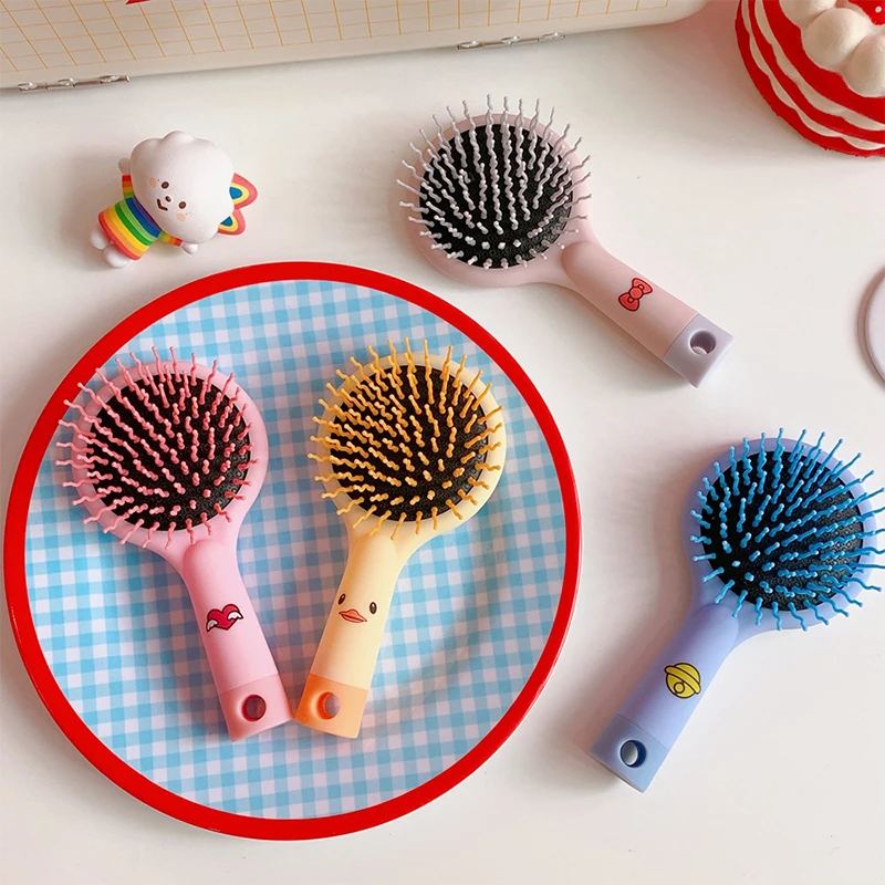 Cute Cartoon Anti-knot Rainbow Massage Hair Comb With Mirror Children Hairdressing Comb Air Cushion Massage Comb For Baby Kids