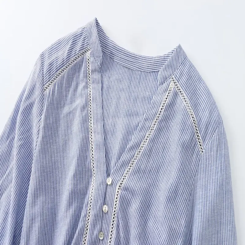 Ele V-ne الدانتيل تقليم مخطط الدكتور المرأة Faion الربيع الصيف وصول جديد قطعة واحدة غرامة Sle الملابس #3