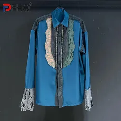 PFHQ Men Shirt Interior 2024 New Spring Autumn Long Sleeve Turn-down Collar Single Breast Contrast Color Male Tops 21Z6636