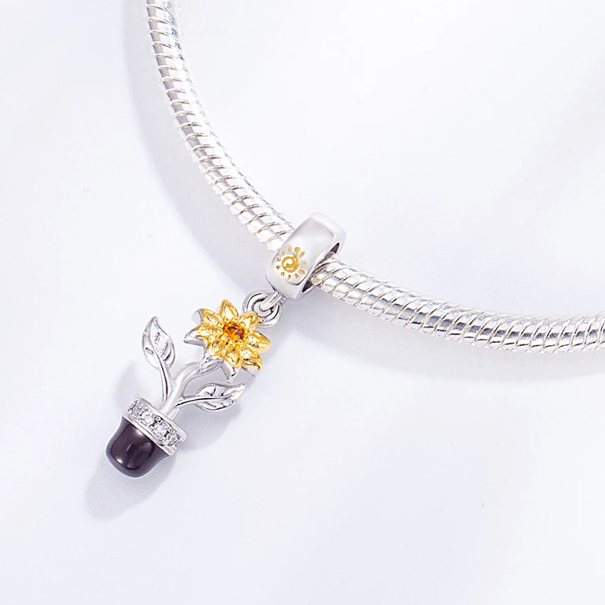 Pan Charms Original Sunflower Dangle Charm Bracelet Pendant Jewelry