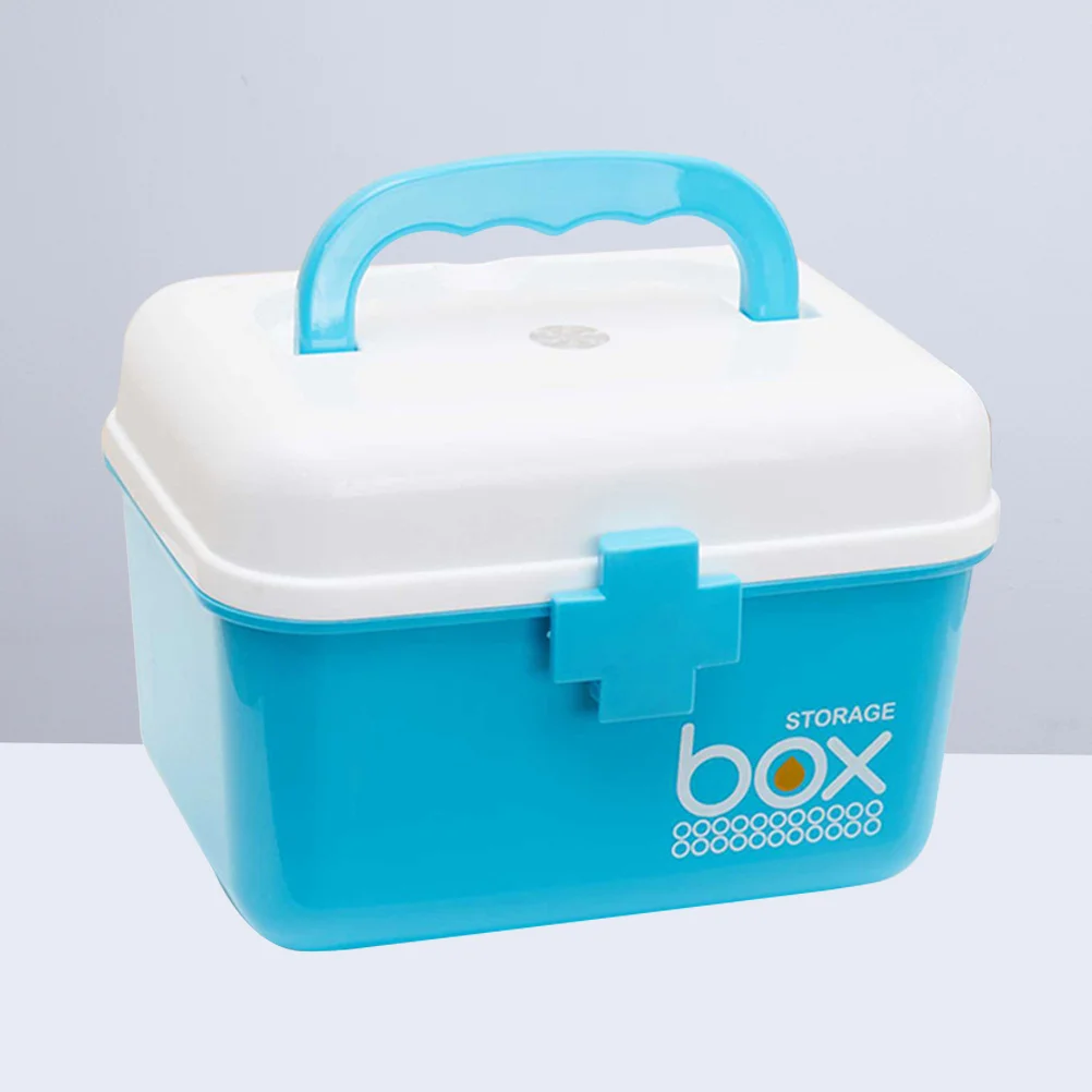 Mini Medicine Storage Organizer First Aid Kit Double Layer Large Capacity Portable Family Emergency Storage Size S Lake Blue