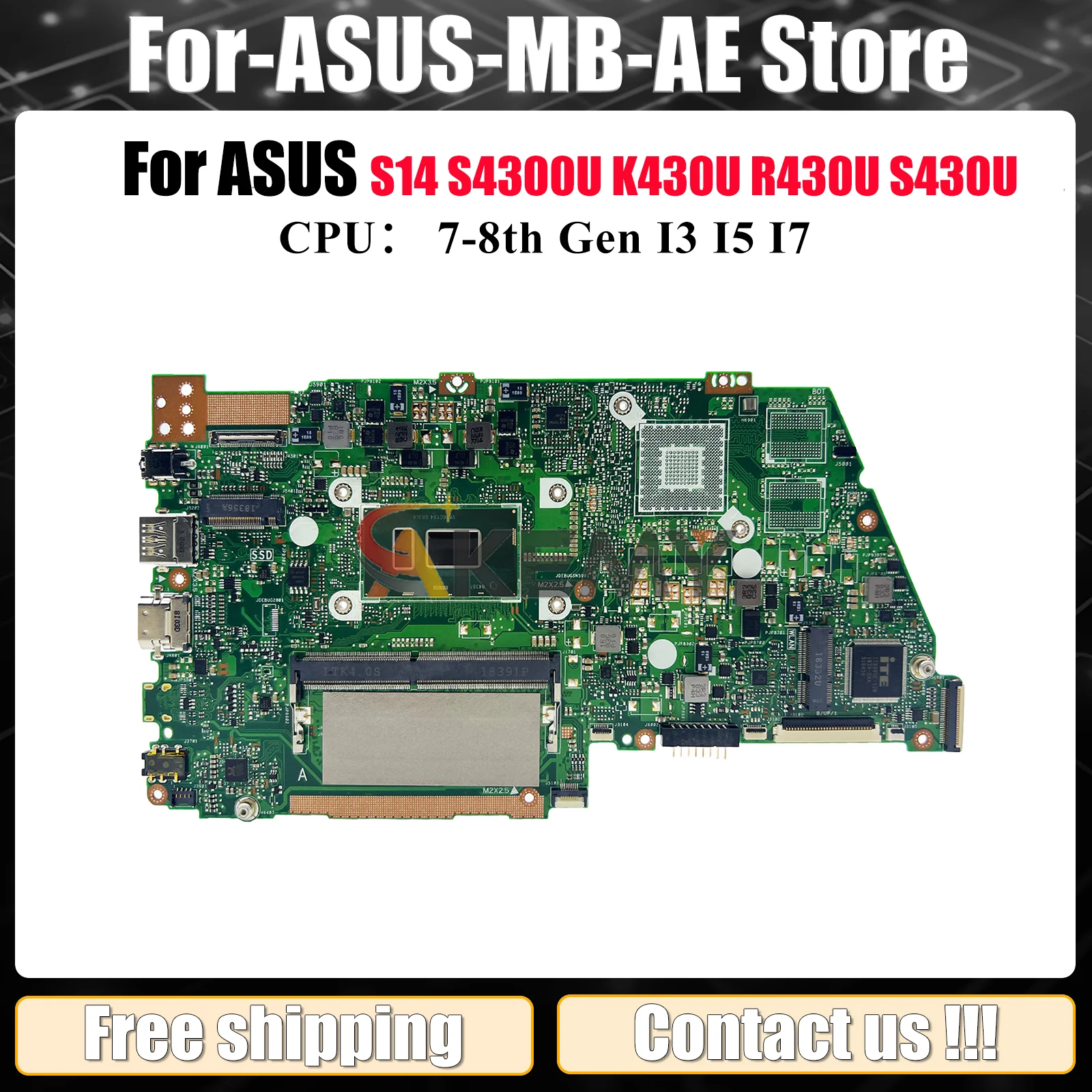 

X430UN Laptop Motherboard For ASUS VivoBook V430U S430U X430UA S4300U K430U R430U S14 X430U X430UN Mainboard With I3 I5 I7 CPU