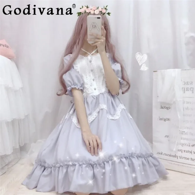 

Dark Style Lolita Dress Women's Clothing Cute Sweet Lace Up Dress Girls Spring Summer Daily Wear Princess Dress
