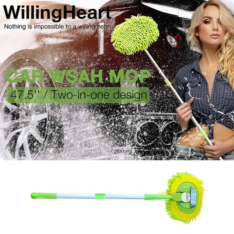 Car Washing Mop Telescopic Car Chenille Cleaning Brush for Window Scrubbing Car Wash Accessories Car Brush for Minivan RV Truck