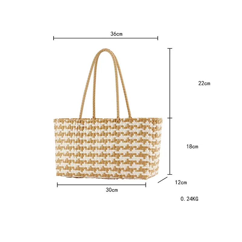 Gewebte Kunststoff-Gemüsekorb-Umhängetasche, vielseitige Damen-Handtasche im Lazy-Style, leichte Strand- und Einkaufstasche für den Urlaub – Detail 1