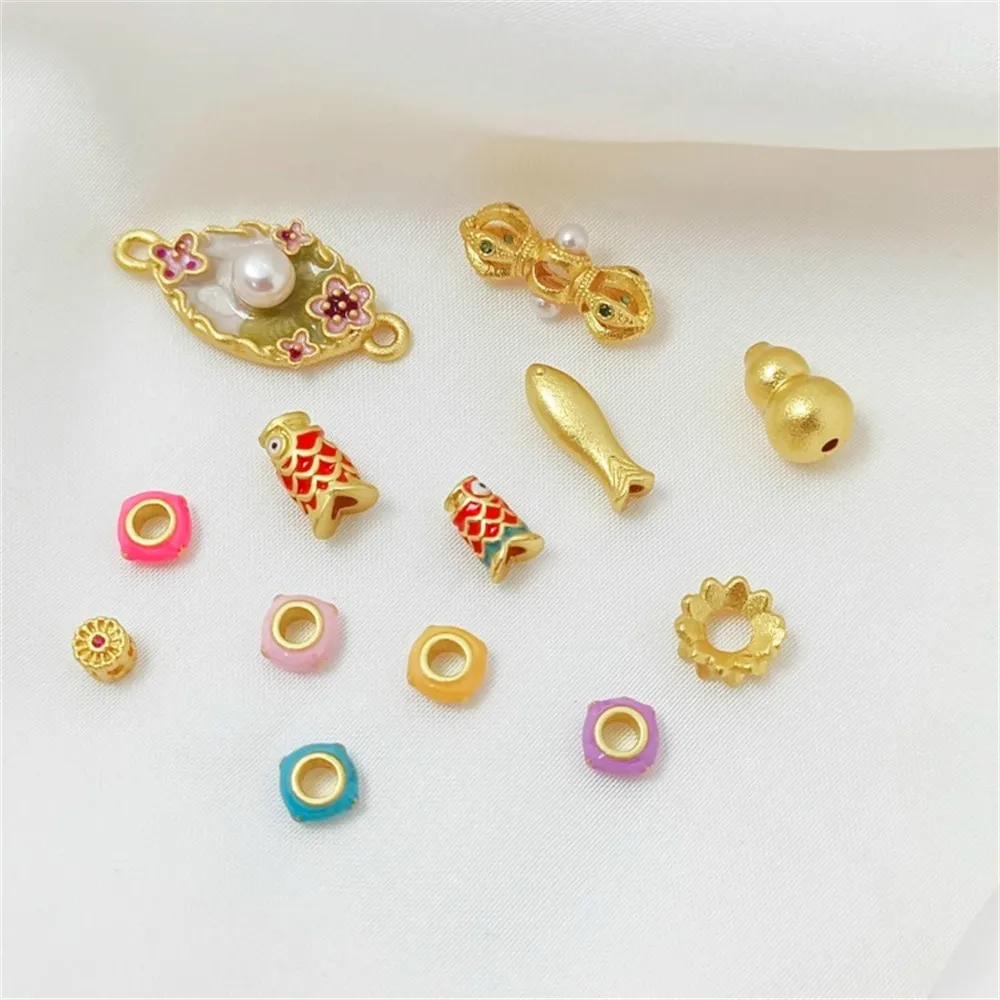 Diy Sand Gold 18K Oil-dripping Donut, Small Fish Gourd Bead Pendant, Bracelet, Necklace Accessory