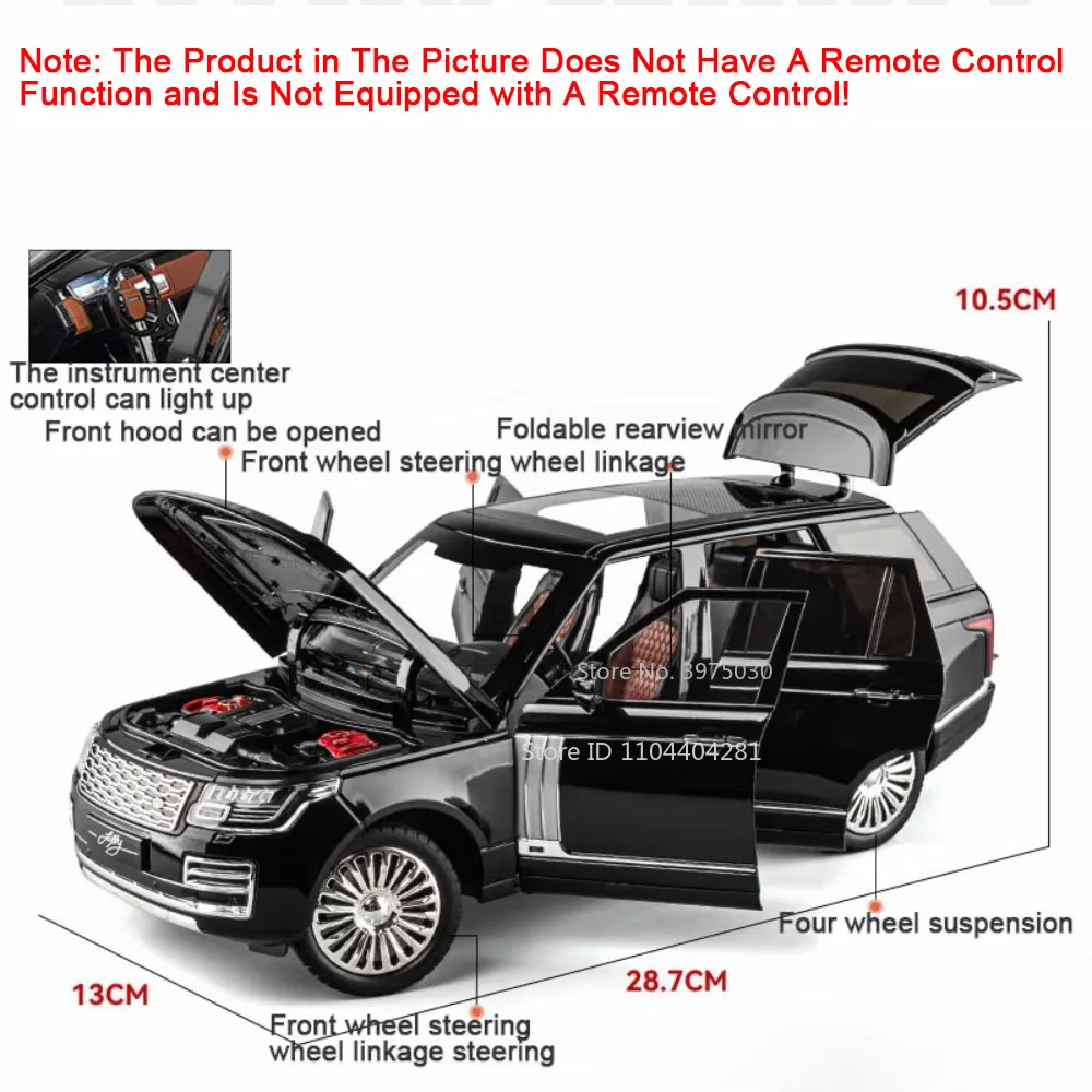 1:18 RS7 Range Rover Modello di auto in lega Diecast Toy Suono Luce 6 porte aperte Assorbimento degli urti Veicolo in miniatura Regalo di Natale per bambini