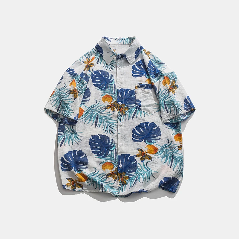 Summer Men Casual Short Sleeve Shirts Youth Floral Shirts Male Flower Loose Hawaiian Shirts Man Daily Holiday Beach Wear Tops