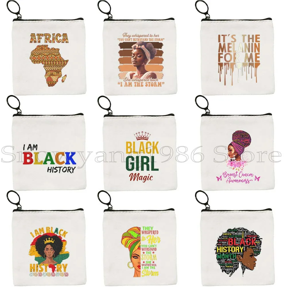 

Melanin Girl Magic Black History African Woman Afro Africa Map Gifts Canvas Key Coin Purse Case Lipstick Bag Wallet Zipper Pouch