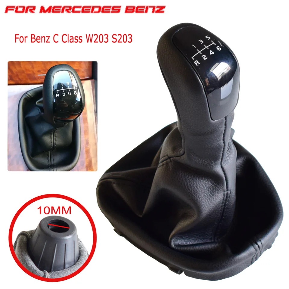 Pomo Y Fuelle De Cambio De Cuero Para Mercedes-Benz Clase C (W203, 2000-2007) - MT 5/6 Velocidades - Negro