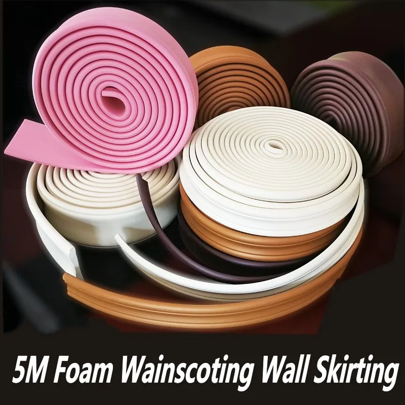 5 Meter Self-Adhesive Skirting Wall Border Floor Decorative Line Baseboard Flooring Wall Decor NBR Molding Line 3D Wall Sticker