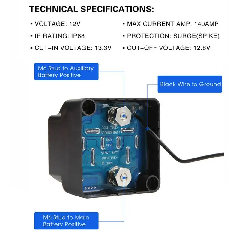 Battery Isolator 12V Disconnect Controller Battery Relay Car Battery Controller Dual Battery Automatic Charging Relay For 12V