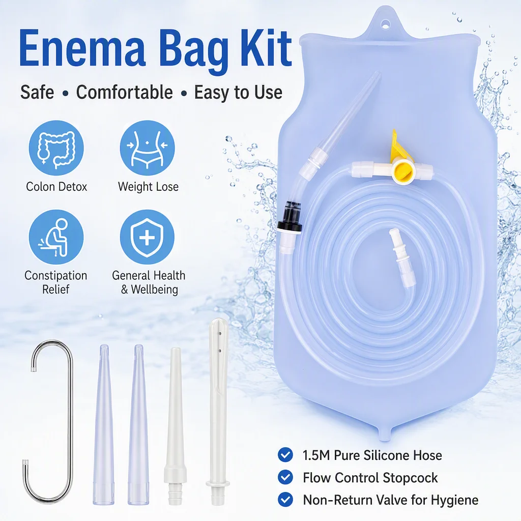 Silicone Enema Douche Bulb Dual Side Openings Elastic Inflatable Double Bulb Flushing System for Health Care Enema Douche