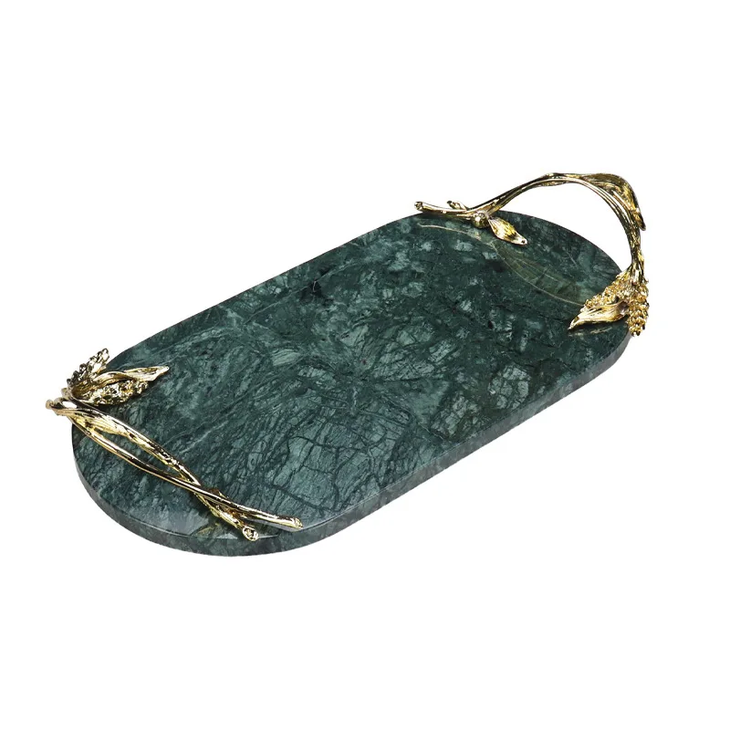 Marble oval metal handle tray bathroom tray