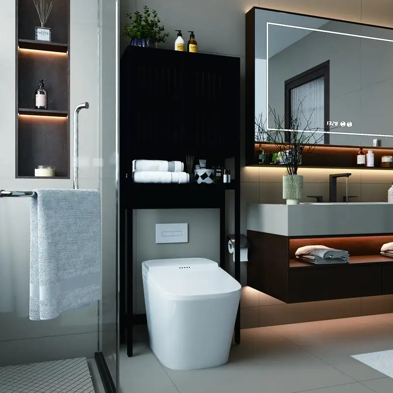 

Space Saving Toilet Storage Rack for Bathroom & Laundry Room - Independent Design - Black Color