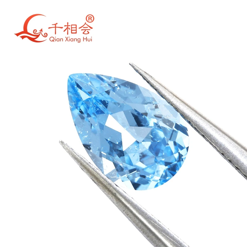 

Супер Санта Мария аквамариновый цвет, выработанная в лаборатории шпиндель грушевидной формы с трещинами, натуральная огранка для изготовления ювелирных изделий