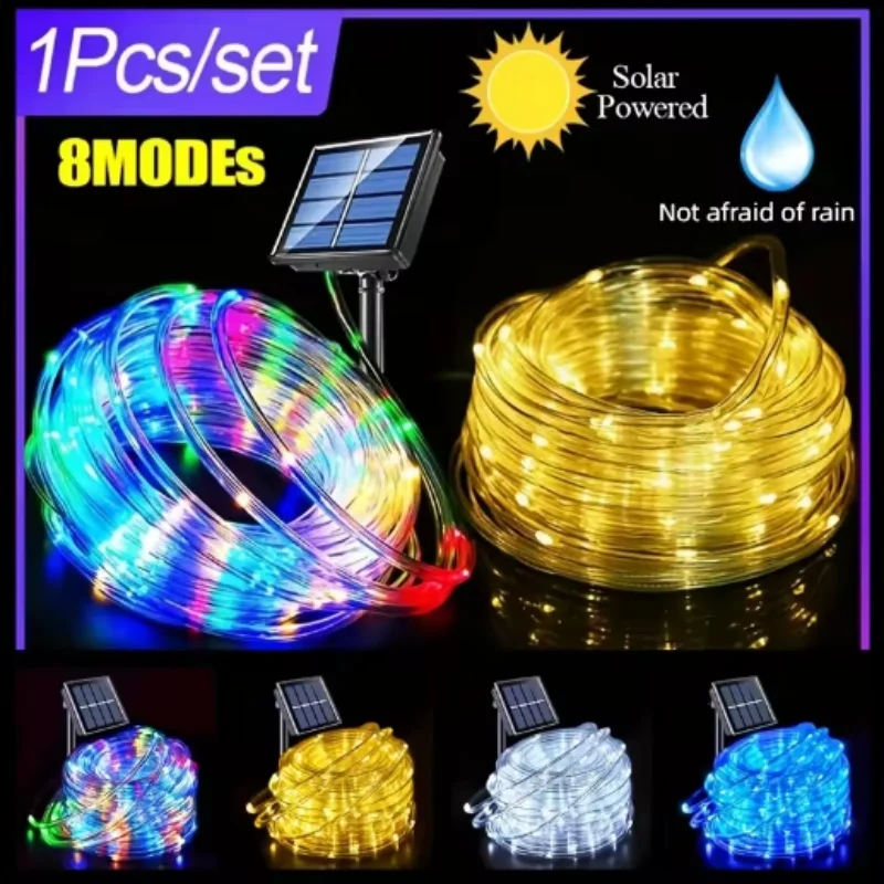 Solar Powered LED String Lights 8 Modes Outdoor Fairy Lights Garden Decoration Camping Tree Flower Garland Wedding Lighting Lamp