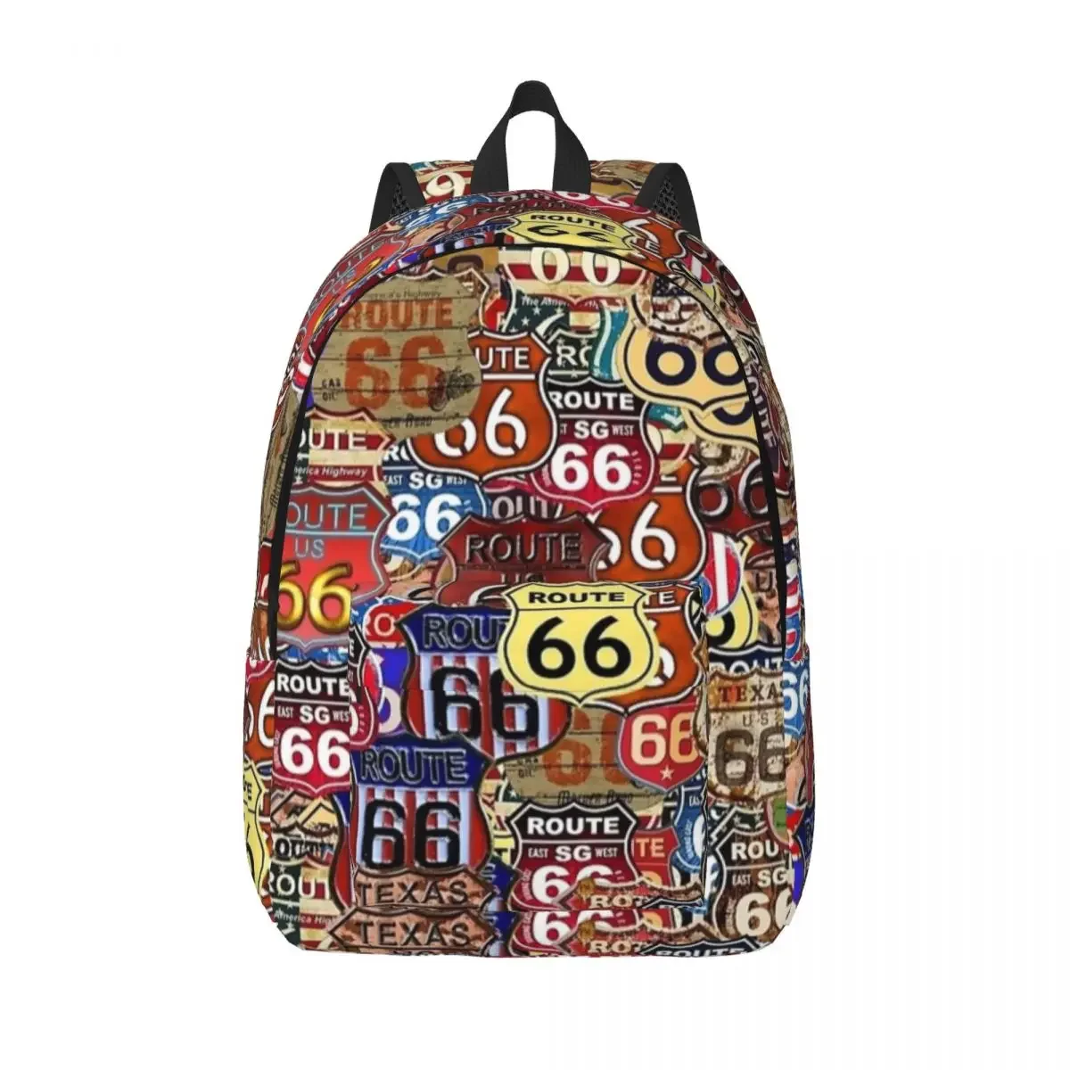 Route 66 Signs Backpack for Men Women Fashion High School Work Daypack College Canvas Bags Durable