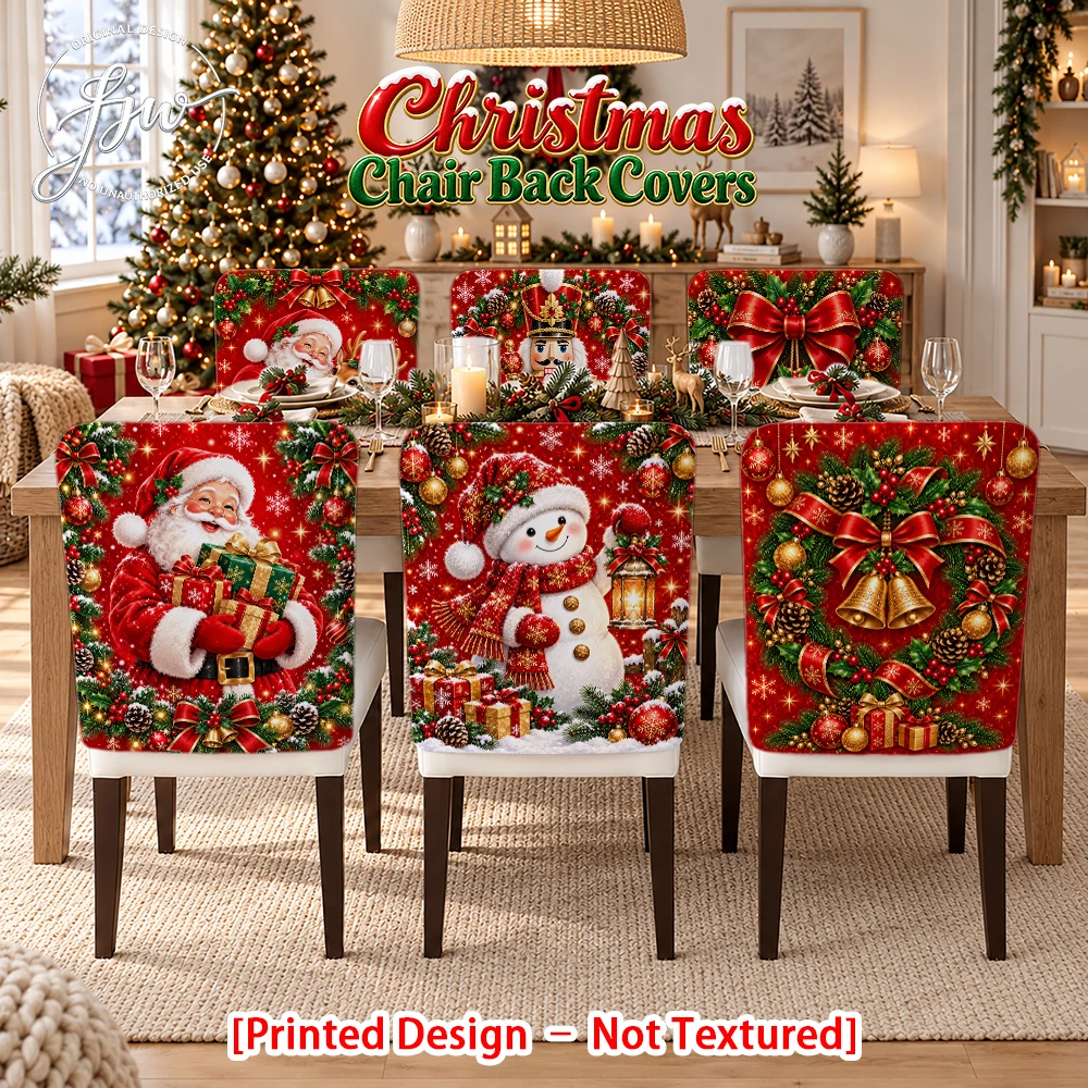 2/4/6pc Christmas Chair Back Covers Festive Holiday Dining Chair Slipcovers for Xmas Party Home Decor