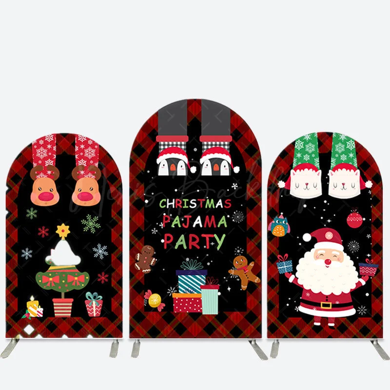 Christmas Pajamas Party Gingerbread Santa Arch Backdrop Kit Cute Elk Penguin Cat Christmas Backdrop Banner 2024 Xmas Party Decor