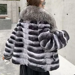 2024 New Fashion Light Luxury Imitation Silver Fox Fur Collar Women Fur Coat Winter Warm Striped Temperament Women Fur Coat Y233