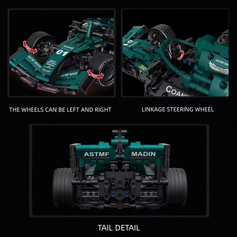 1089pcs MOC สีเขียว F1 สูตร City การวิเคราะห์ความเร็ว Racing รถบล็อกอาคารชุด-ประกอบอิฐของเล่นสําหรับของขวัญเด็ก