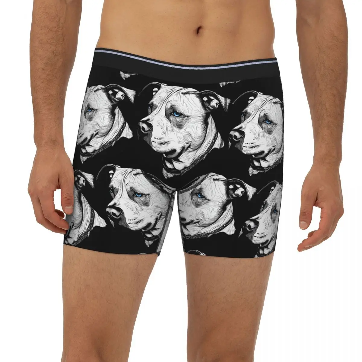 

Minimalist Line Pitbull With Blue Eyes Long Boxer Underpants Short Men's Panties Soft Underwear for Homme Man Boyfriend Gifts