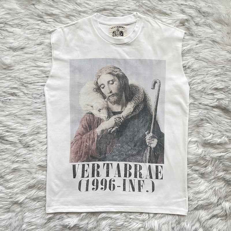 Vertabrae Shepherd Tank Men's Casual Cotton Print Sleeveless round Neck T-Shirt Standard Fit Summer Fashion Youth Trend