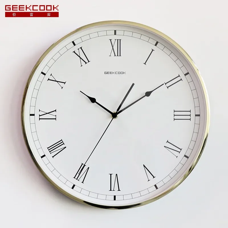 European Metal Wall Clock for Time Flows Roman Numerals Simple Lacquer Electroplated Brass Gold Metal Clock