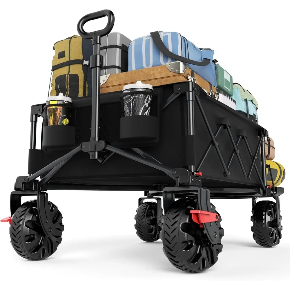 

Extra Wide 26 All-Terrain Folding Wagon with Big Wheels, Cargo Net, and Tailgate, 400lbs Capacity for Camping, Sports, and Dogs