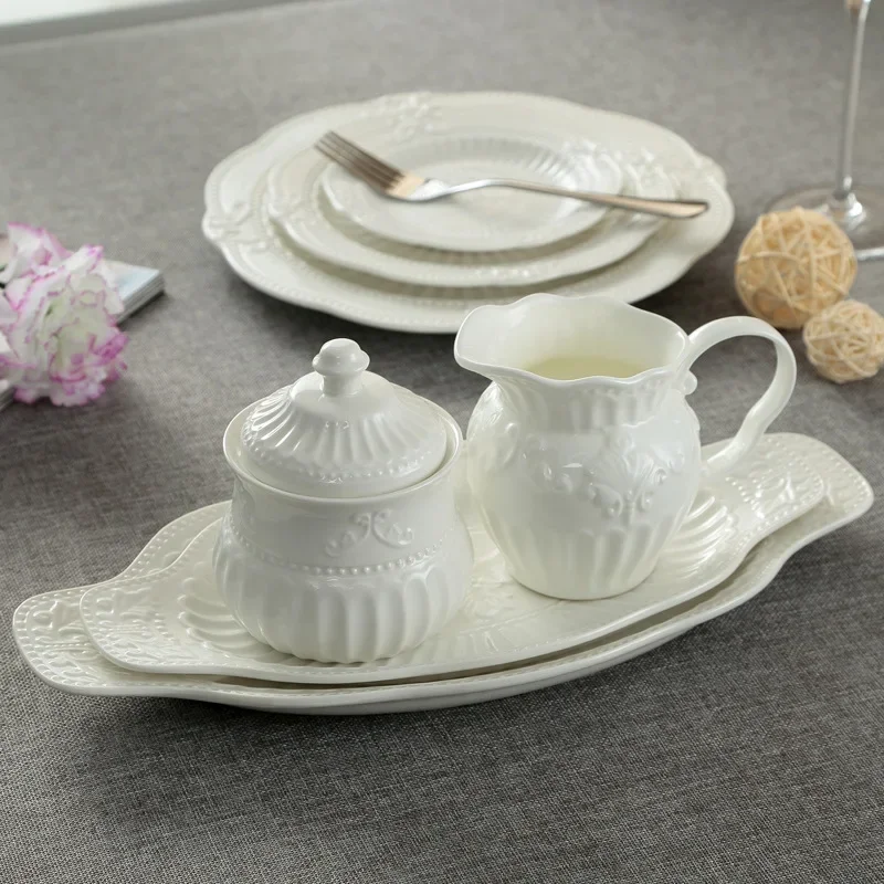 Britain Baroque Art Relief Sugar Bowl And Creamer Pots Set Luxurious Court Ceramic Kitchen Kitchenware Rococo Coffee Milk Jug