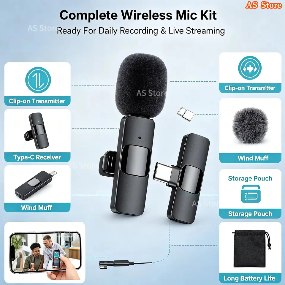 Mini micrófono de solapa inalámbrico, micrófono portátil para transmisión en vivo, juegos, grabación de video, iOS y Android 3