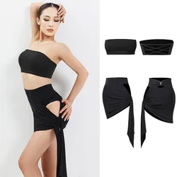 Summer New Latin Dance Costumes Strapless Tops Irregular Latin Skirts Women Latin Dance Practice Wear Samba Rumba Dress DNV14839