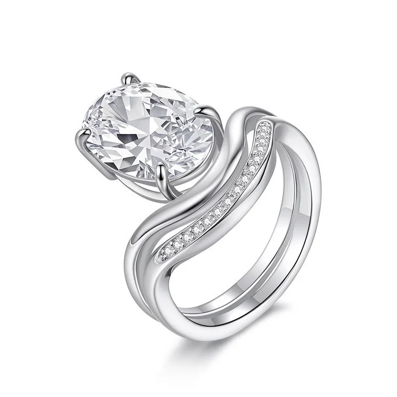 

ZFSILVER 925 Silver Fashion Luxury Classic Trendy Color D Moissanite 5ct Oval Ring Charm Women Wedding Party Jewelry Gift R21357
