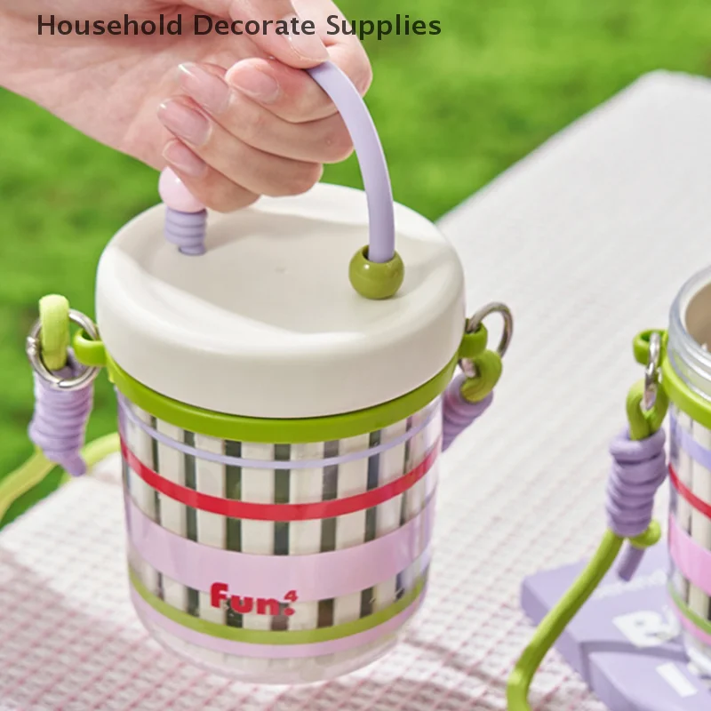 Double Layer Salad Cup Breakfast Cup With Fork Lanyard Multifunctional Drainage Fruit Box Portable Leakproof Food Container