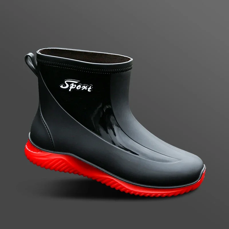 2024 Short Rain Boots for Men Non-slip Wear-resistant Rainy Day Outdoor Fishing Rubber Shoes, Cotton Waterproof Men's Rain Boots