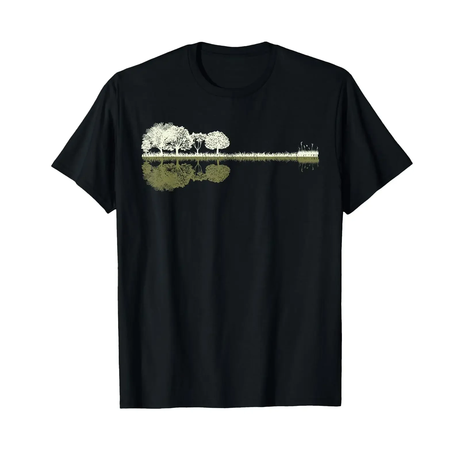 Nature Acoustic Guitar Forest Wooden Trees Sundown T Shirt vintage Washed Unisex Soft Stylish Versatile Slightly
