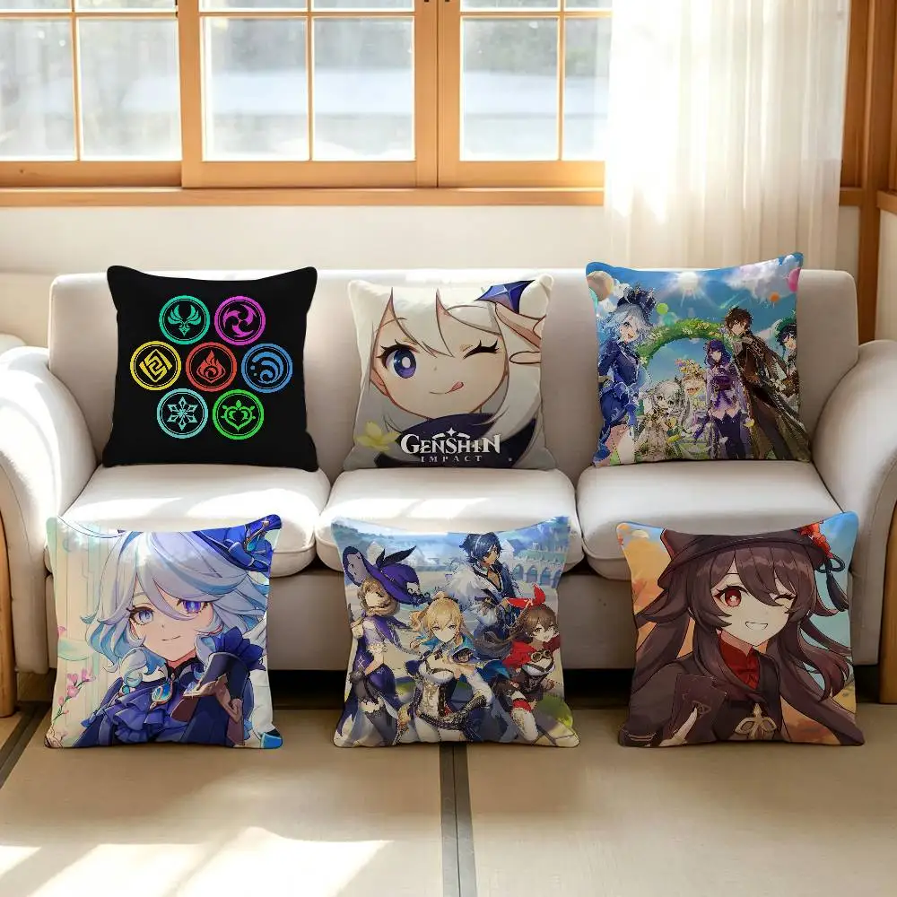 Anime Genshin Impact Kissenbezug für Zuhause, Schlafzimmer, Auto, Büro, Dekoration, Wohnzimmer, Sofa, Kissenbezug, geeignet