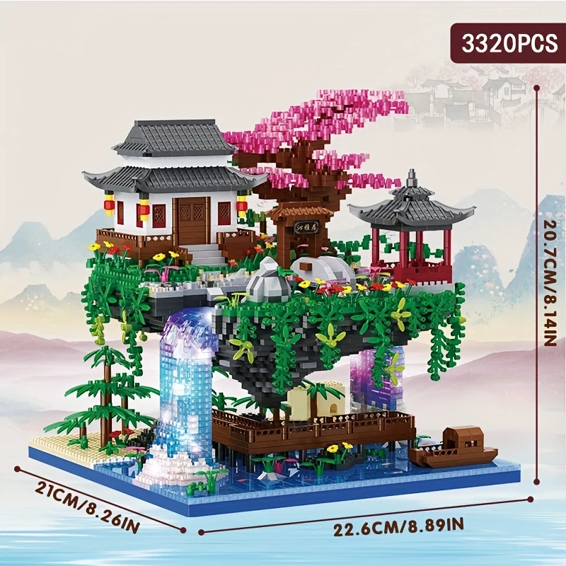 Décennie s de construction diamant pour enfants et adultes, architecture de jardin, cascade, briques de bricolage légères, aucun jouet de fleur, maison dans les arbres, cadeau, 3320 pièces