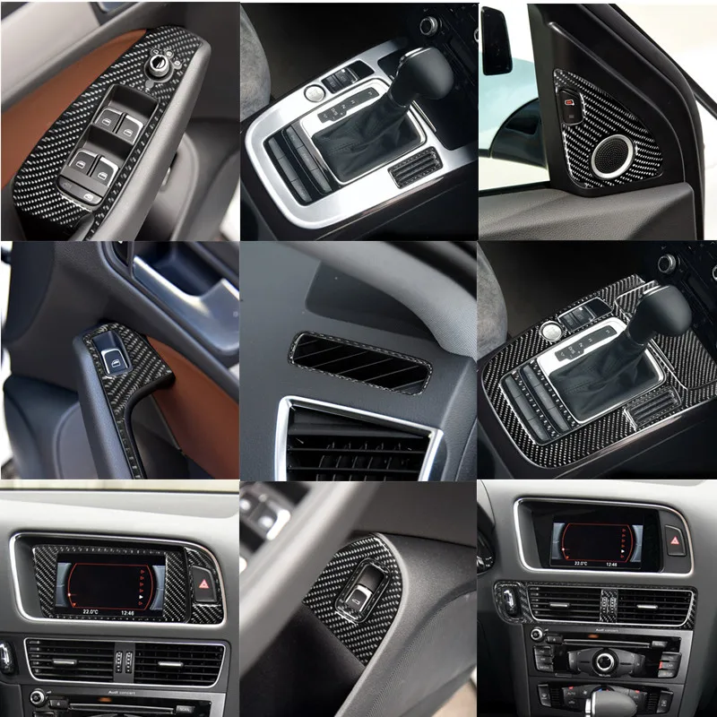 Black Carbon Fiber Protective Sticker Car Interior Decoration Cover For Audi Q5 2009-2017 Without Navigation Styling Accessories