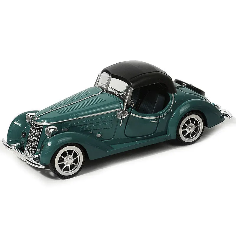 Die cast model 1:32 alloy open and closed canopy vintage car model, children\'s toy car ornament, rebound car model, can open doo