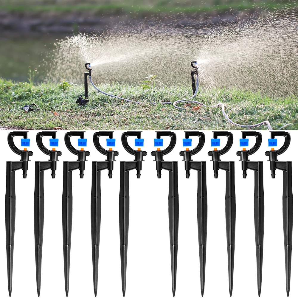 Garden 180 Degree Refraction Spray Nozzle with 21cm Stake for Greenhouse Micro Sprinkler Sprayer Watering Irrigation Accessories