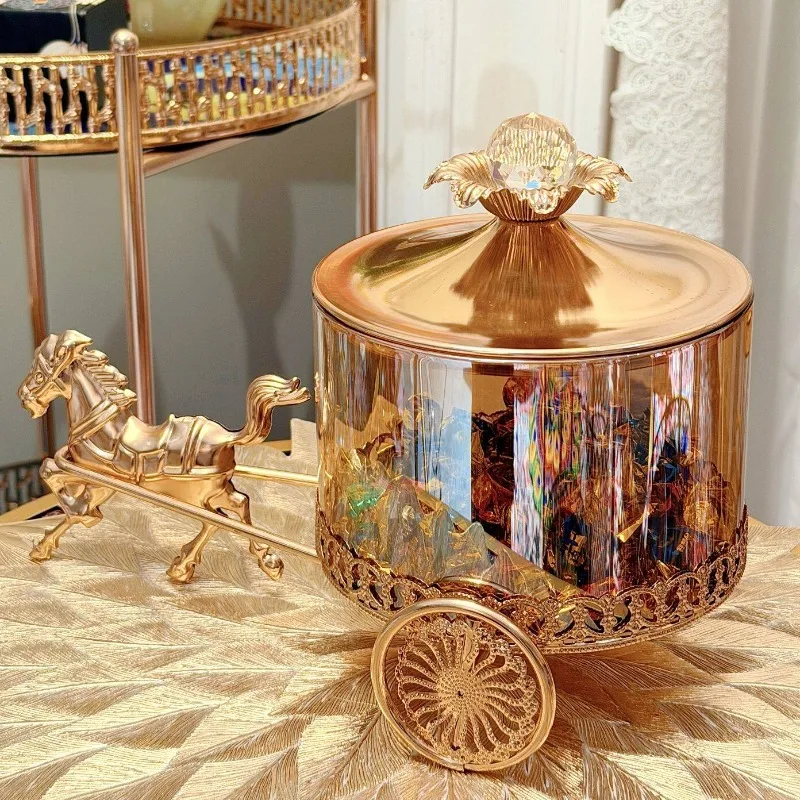French Ornament Glass Crystal Decorative Storage Tank Living Room Storages with Lid Home Decoration Accessories تحف كبيره للمنزل