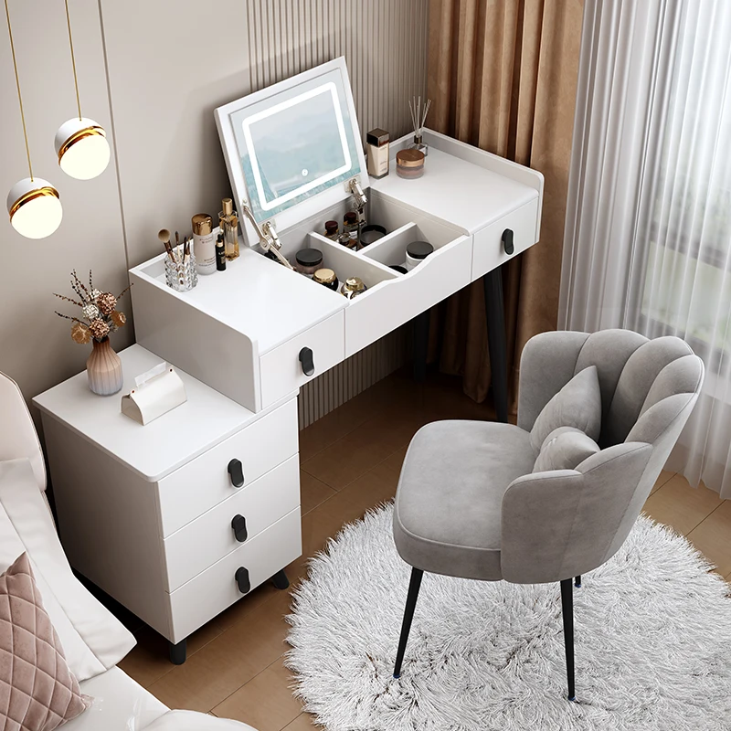 

Light luxury dresser bedroom simple modern small apartment 2025 new clamshell with lamp mirror makeup table and chest integrated
