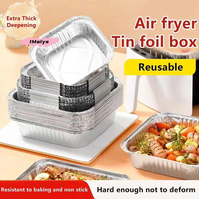 10Pcs 20CM Platz Aluminium Folie Pan Nicht-Stick Öl-proof Luft Friteuse Backblech BBQ Ofen Lebensmittel behälter Küche Backen Werkzeug