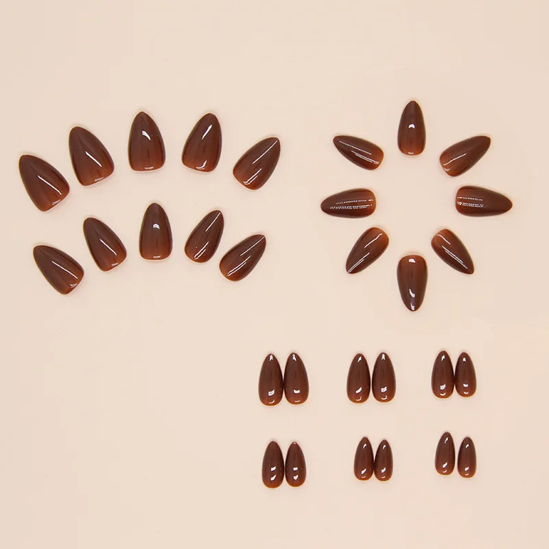 30 pieces of short almond shaped press on nails with solid color to enhance appearance, paired with 1 nail glue and 1 nail file